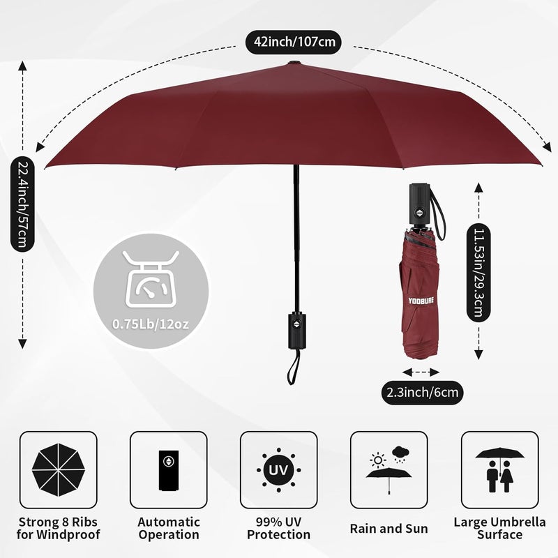 Yoobure Windproof Travel Umbrella - Automatic Umbrellas for Rain, Compact Folding Umbrella with UV Protection, Lightweight Portable Design for Backpack/Walking/Car, Sun & Storm Ready - Image 2